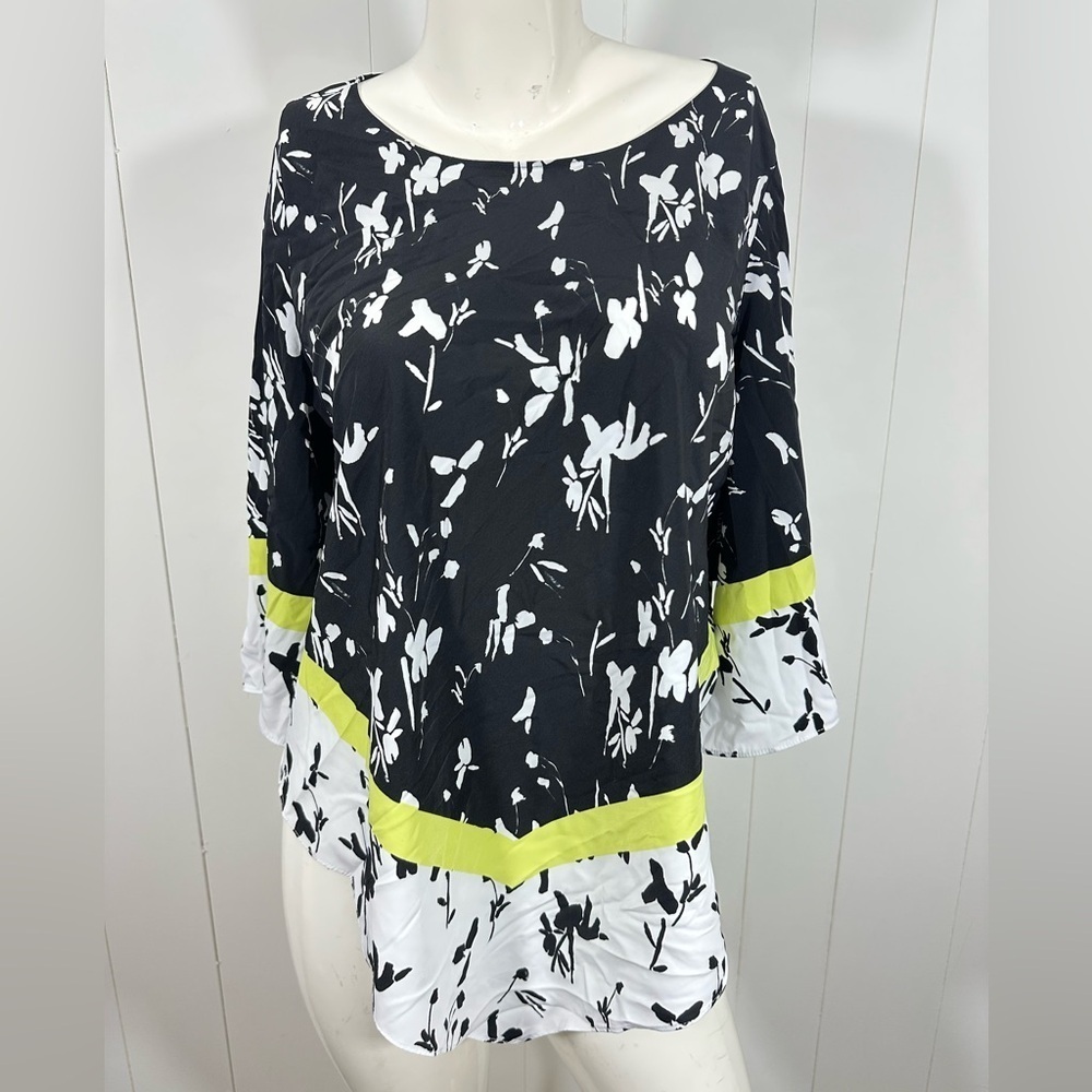 NWT Alfani Womens Colorful Floral Print Top Size Medium 3/4 Sleeve Kimono Tunic